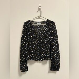 Reformation Nell Button Down Blouse In Blue And Yellow Floral
